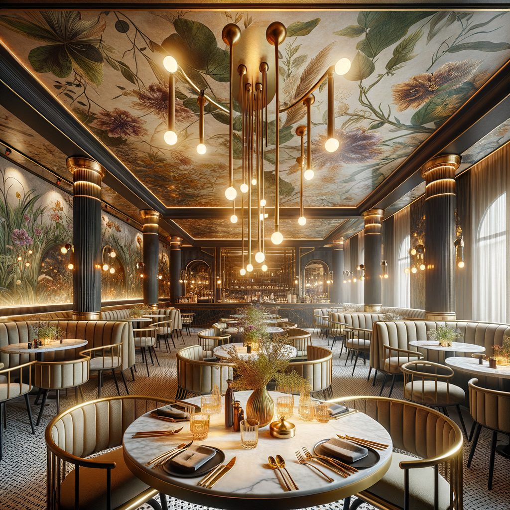 Beyoğlu restoran dekorasyon projesi - botanik desenli duvar kağıdı uygulama